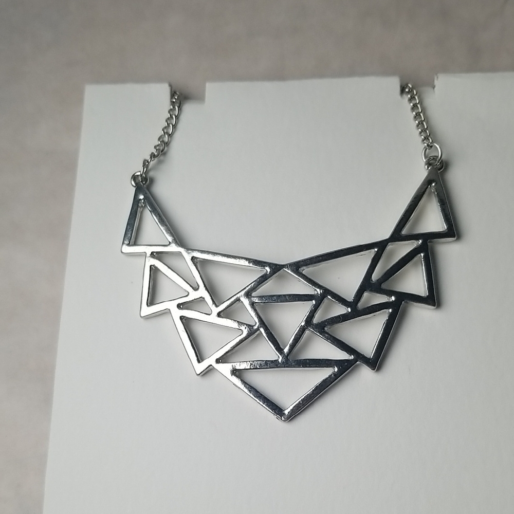 Geometric Silver Tone Statement Necklace